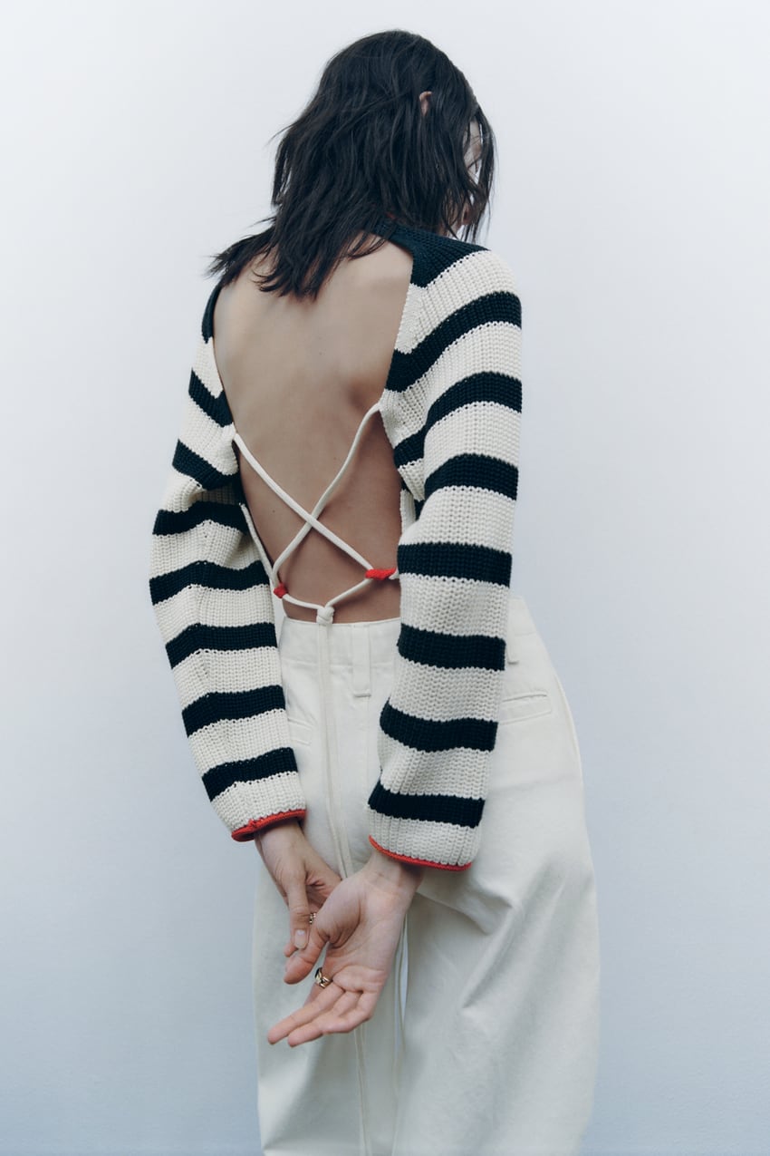 Sweaters- Knit Backless Bolero: Women's Striped Sweater- - Pekosa Women Clothing