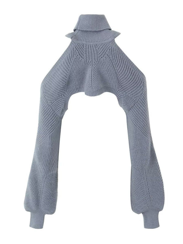 Sweaters- Knit Cold Shoulder Turtleneck Bolero Sweater- - Pekosa Women Fashion