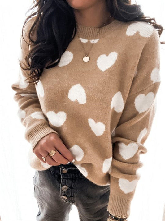 Sweaters- Knitted Cozy Love Long Sleeve Pullover Sweater- Khaki- Pekosa Women Clothing