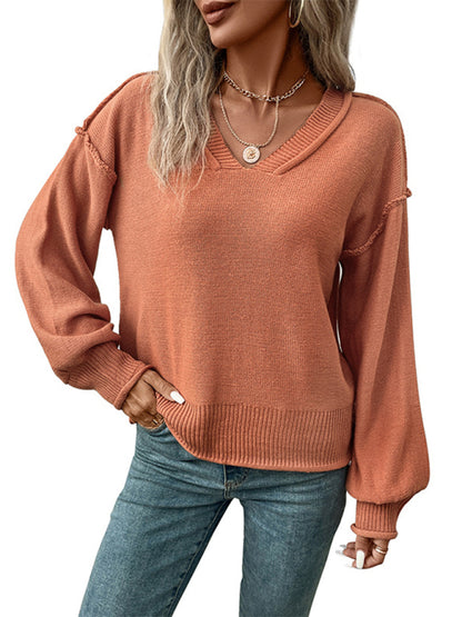 Sweaters- Knitted Drop Sleeve Exposed Seam Sweater Jumper- - Pekosa Women Clothing