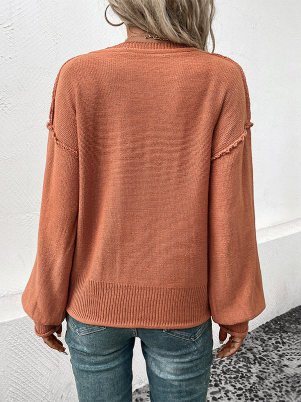 Sweaters- Knitted Drop Sleeve Exposed Seam Sweater Jumper- - Pekosa Women Clothing