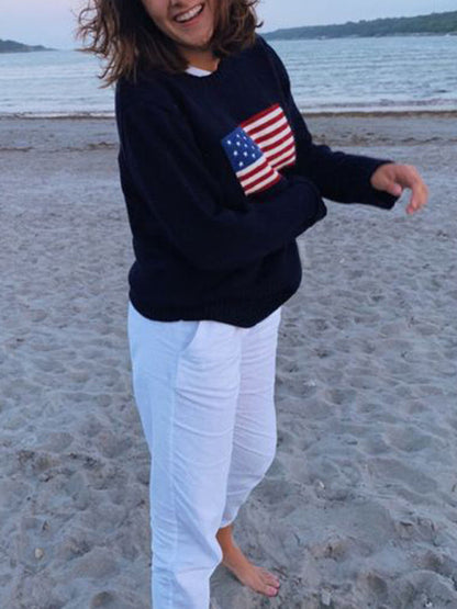 Sweaters- Knitting American Flag Patriot Sweater- - Pekosa Women Clothing