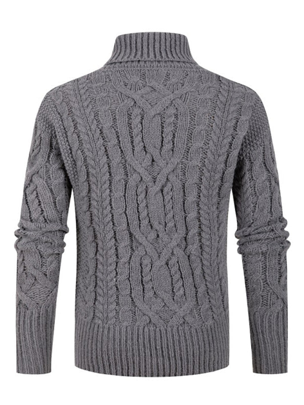 Sweaters- Men's Cable Knitting Turtleneck Sweater- - Pekosa Women Clothing