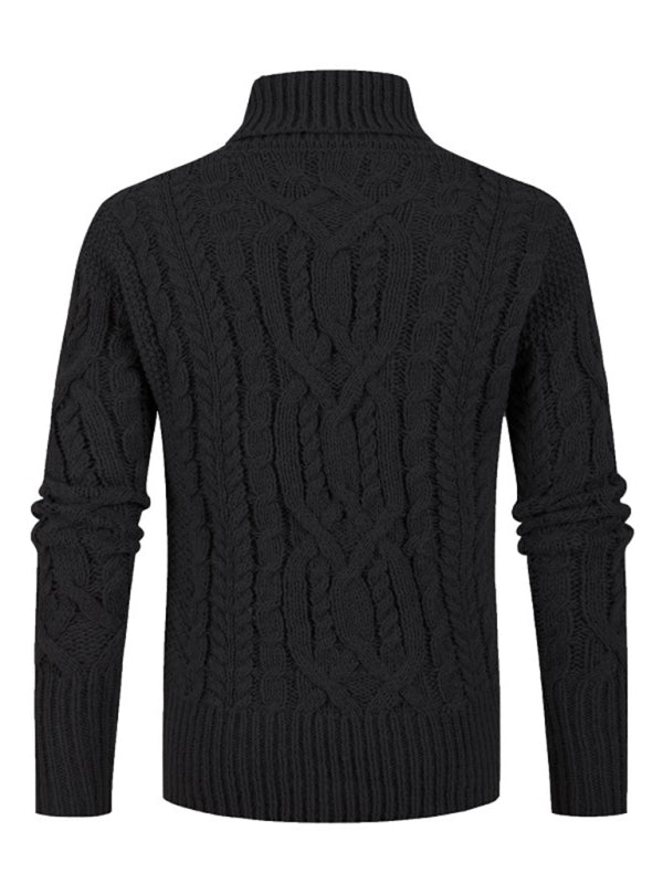 Sweaters- Men's Cable Knitting Turtleneck Sweater- - Pekosa Women Clothing