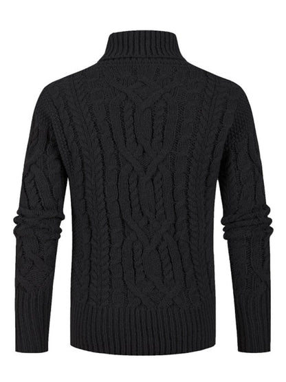 Sweaters- Men's Cable Knitting Turtleneck Sweater- - Pekosa Women Clothing