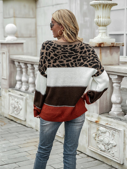 Sweaters- Mohair Wool Blend Animal Print Color block Sweater- - Pekosa Women Clothing