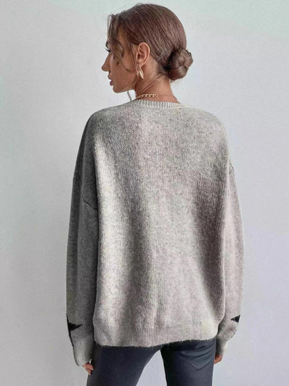 Sweaters- Oversized Star Knit Drop Shoulder Sweater Jumper- - Pekosa Women Clothing