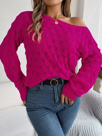 Sweaters- Semi Open-Knit Boatneck Sweater for Autumn- - Pekosa Women Clothing