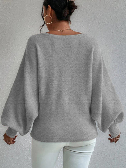 Sweaters- Slouchy Boatneck Balloon Sleeve Abstract Knit Sweater Jumper- - Pekosa Women Clothing