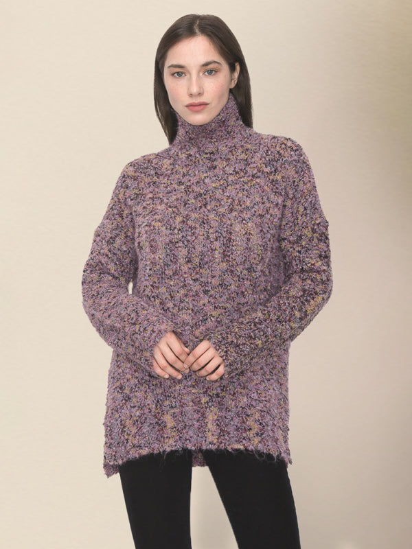 Sweaters- Spackled Turtleneck Wool Blend Sweater- Purple- Pekosa Women Clothing