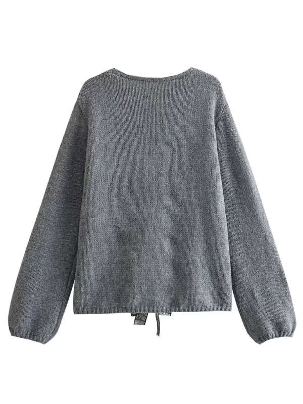 Sweaters- Sparkle Bow Cardigan | Oversized Knit Sweater- - Pekosa Women Clothing