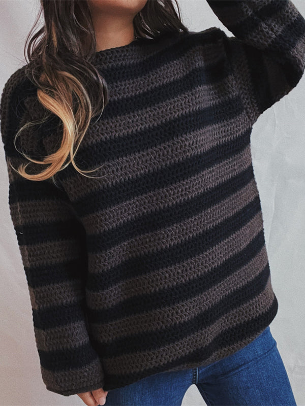 Sweaters- Stripe Knit Sweater | Winter Chunky Oversized Jumper- - Pekosa Women Clothing