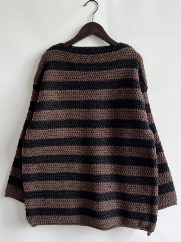 Sweaters- Stripe Knit Sweater | Winter Chunky Oversized Jumper- - Pekosa Women Clothing