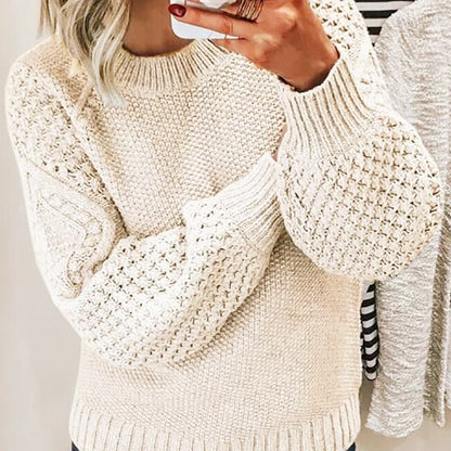 Sweaters- Sweater Season Must-Have: Cozy Round Neck Chunky Knit Jumper- Cracker khaki- Pekosa Women Clothing