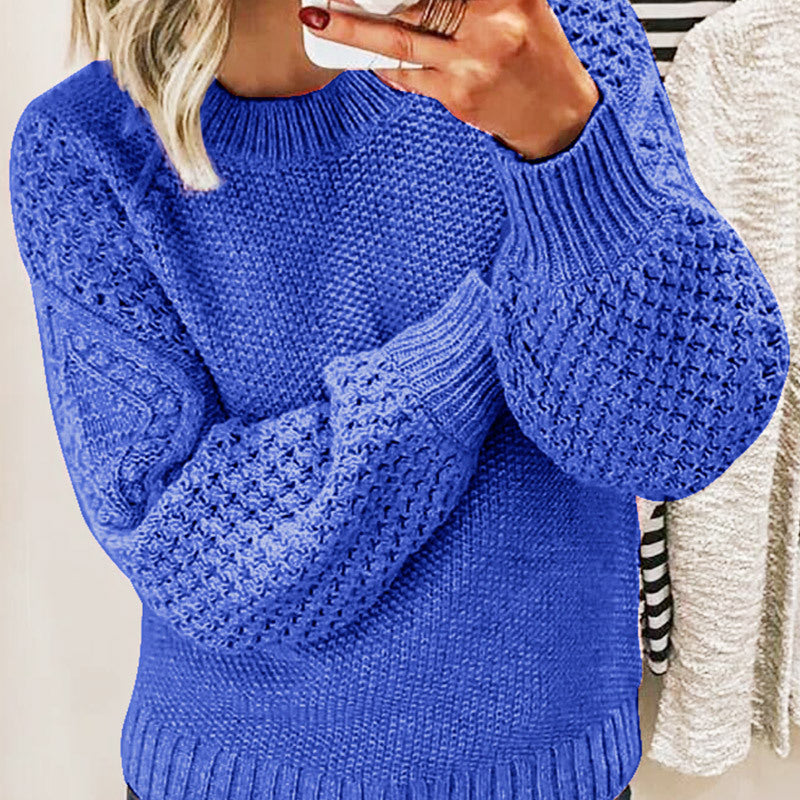 Sweaters- Sweater Season Must-Have: Cozy Round Neck Chunky Knit Jumper- Blue- Pekosa Women Clothing