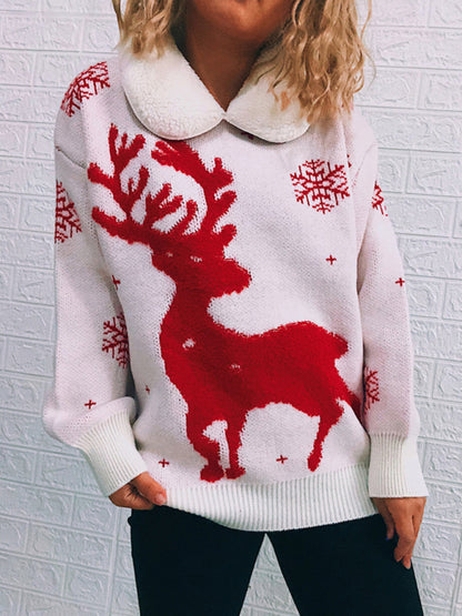 Sweaters- Thanksgiving Feast Mode: Christmas Knit Sweater with Plush Doll Collar- - Pekosa Women Clothing