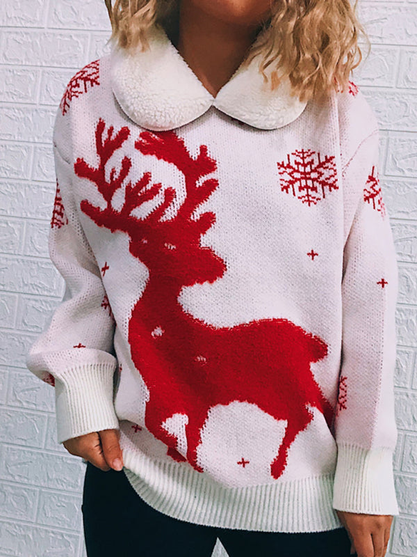 Sweaters- Thanksgiving Feast Mode: Christmas Knit Sweater with Plush Doll Collar- - Pekosa Women Clothing