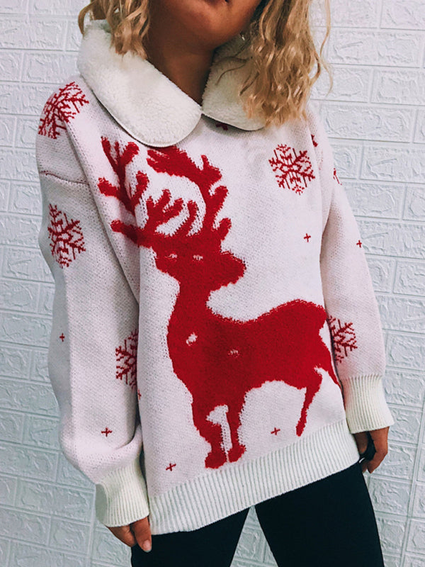 Sweaters- Thanksgiving Feast Mode: Christmas Knit Sweater with Plush Doll Collar- - Pekosa Women Clothing