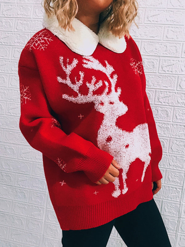 Sweaters- Thanksgiving Feast Mode: Christmas Knit Sweater with Plush Doll Collar- - Pekosa Women Clothing