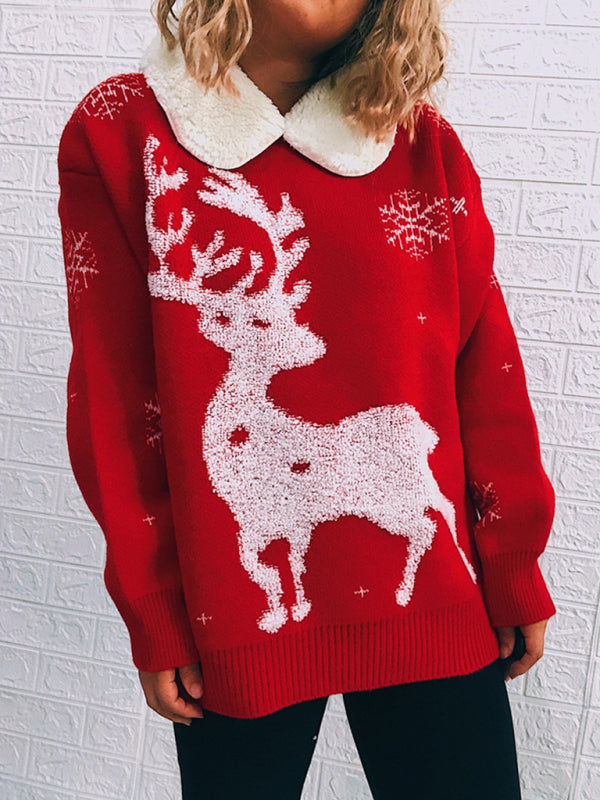 Sweaters- Thanksgiving Feast Mode: Christmas Knit Sweater with Plush Doll Collar- - Pekosa Women Clothing