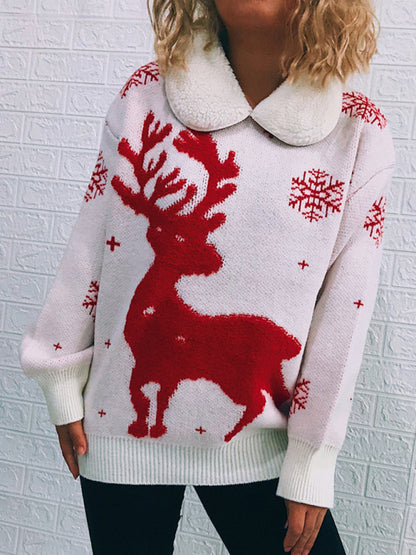 Sweaters- Thanksgiving Feast Mode: Christmas Knit Sweater with Plush Doll Collar- - Pekosa Women Clothing