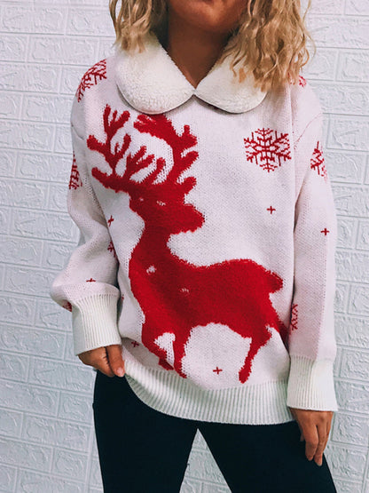 Sweaters- Thanksgiving Feast Mode: Christmas Knit Sweater with Plush Doll Collar- - Pekosa Women Clothing