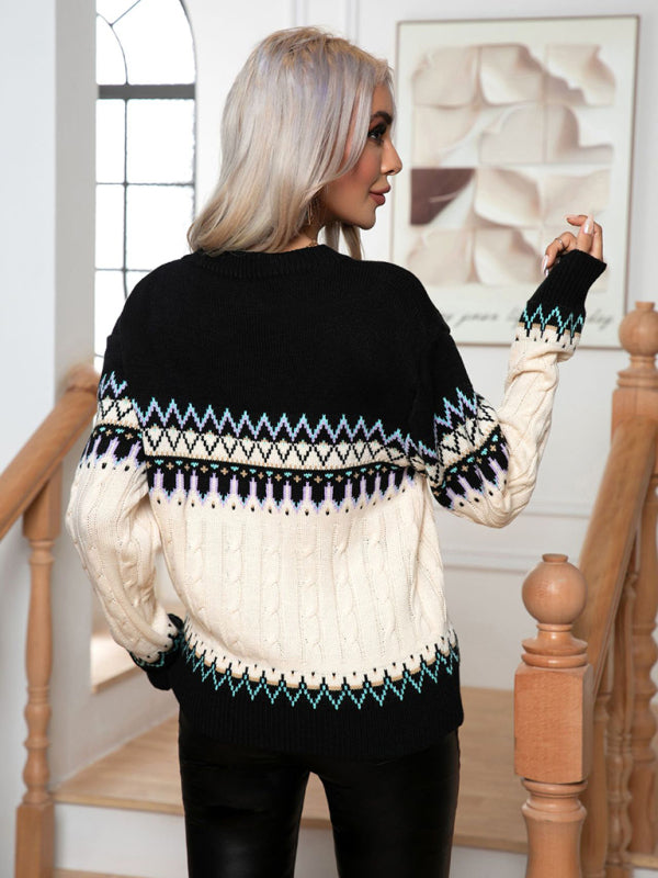 Sweaters- Timeless Elegant Fair Isle Sweater for Fall/Winter- - Pekosa Women Clothing