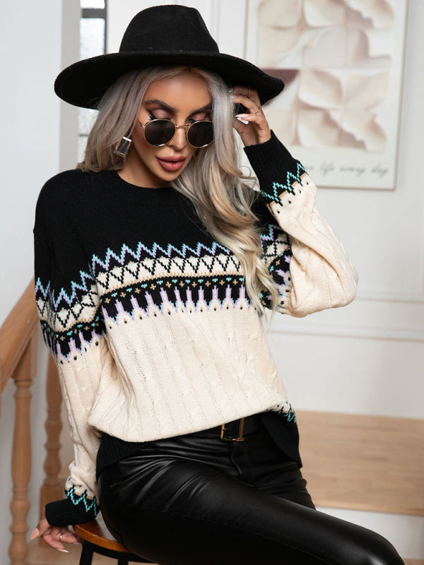 Sweaters- Timeless Elegant Fair Isle Sweater for Fall/Winter- - Pekosa Women Clothing