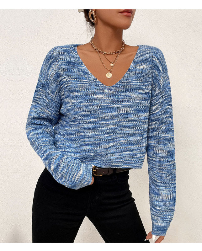 Sweaters- Trendy Fall Crop Soft Knit Sweater - Mix & Match with Any Outfit- Blue- Pekosa Women Clothing