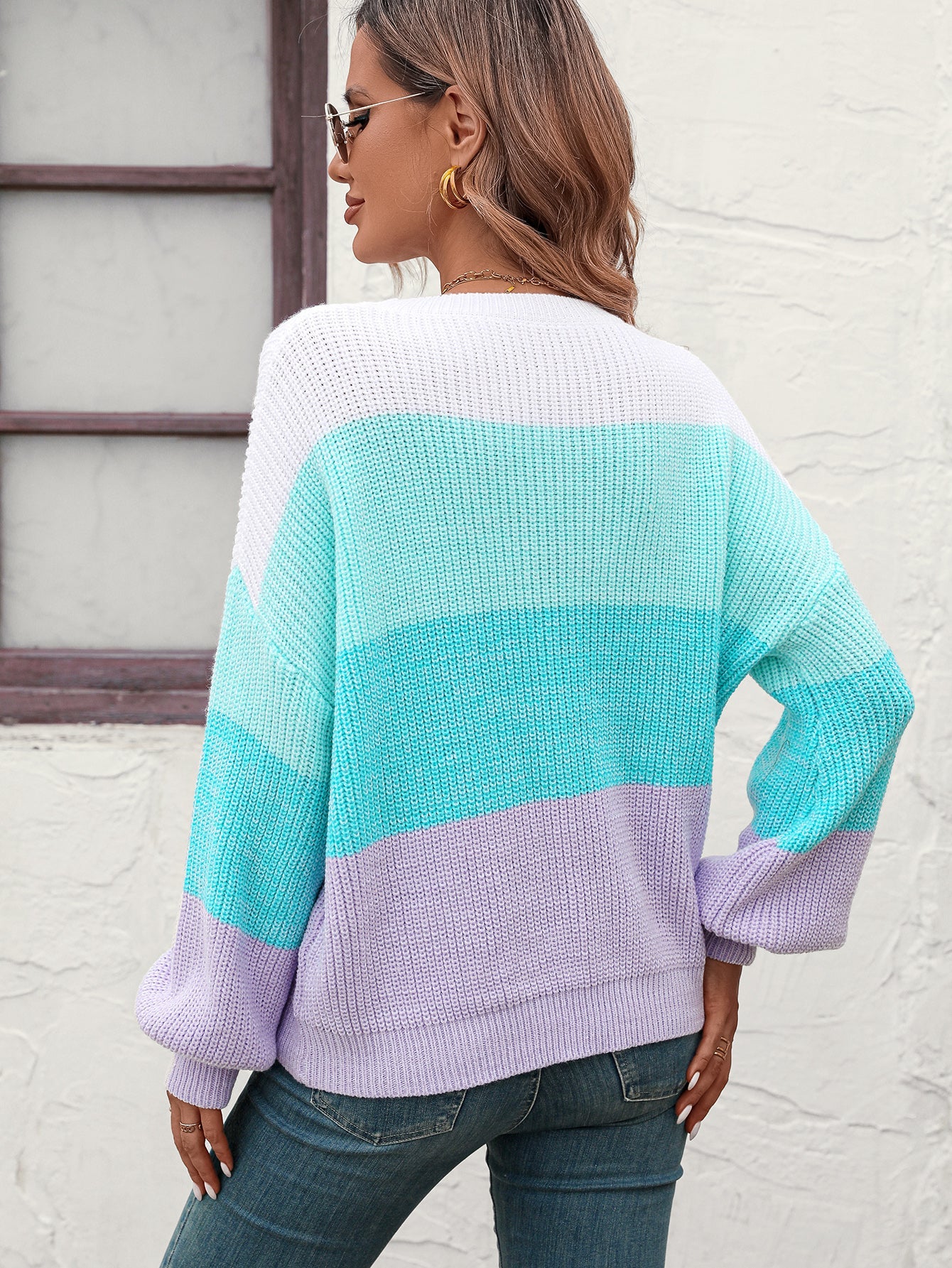 Sweaters- Trendy Knitwear: Women's Multicolor Sweater - Eye-Catching Design- - Pekosa Women Clothing