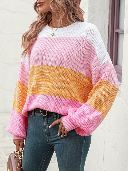 Sweaters- Trendy Knitwear: Women's Multicolor Sweater - Eye-Catching Design- - Pekosa Women Clothing