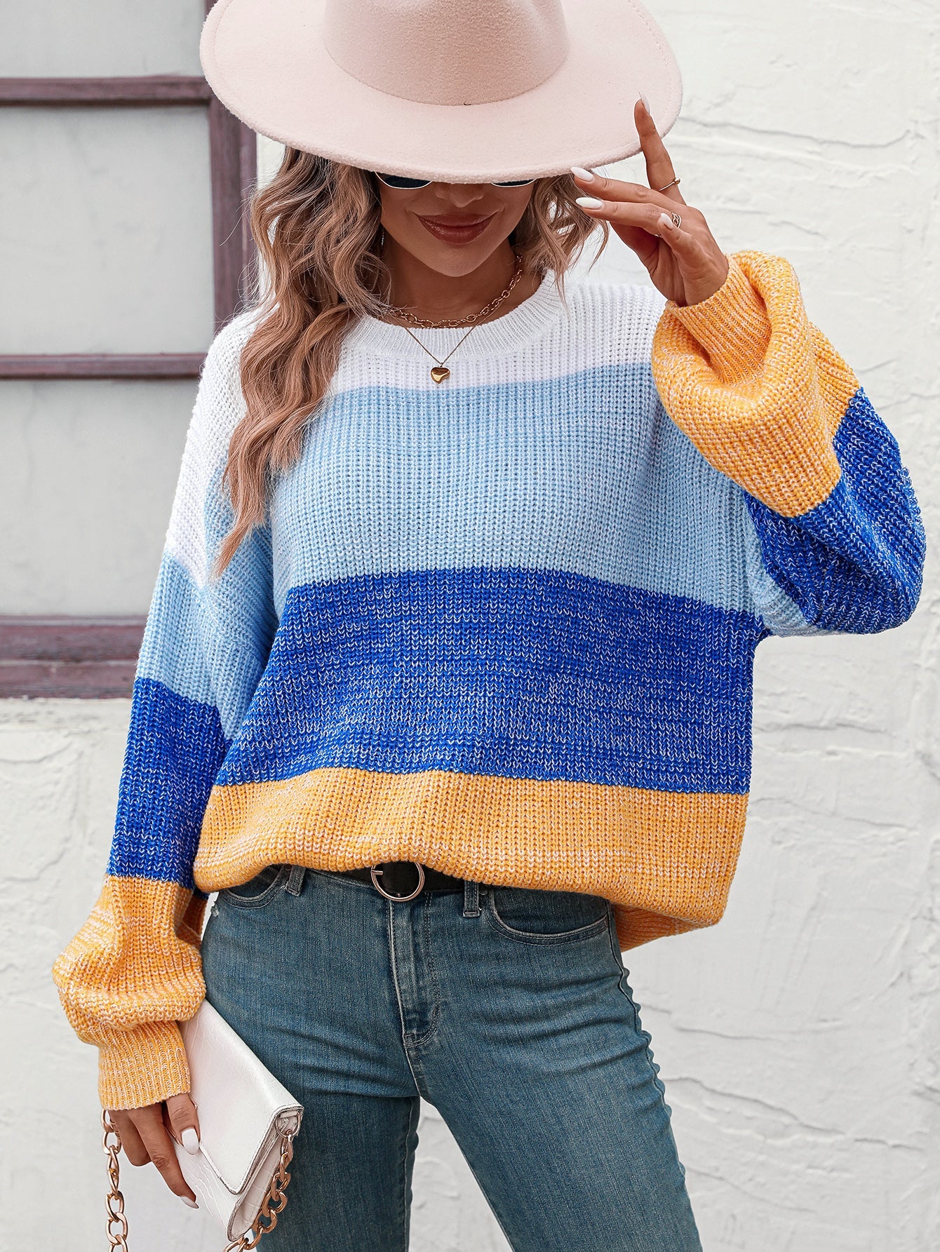 Sweaters- Trendy Knitwear: Women's Multicolor Sweater - Eye-Catching Design- - Pekosa Women Clothing