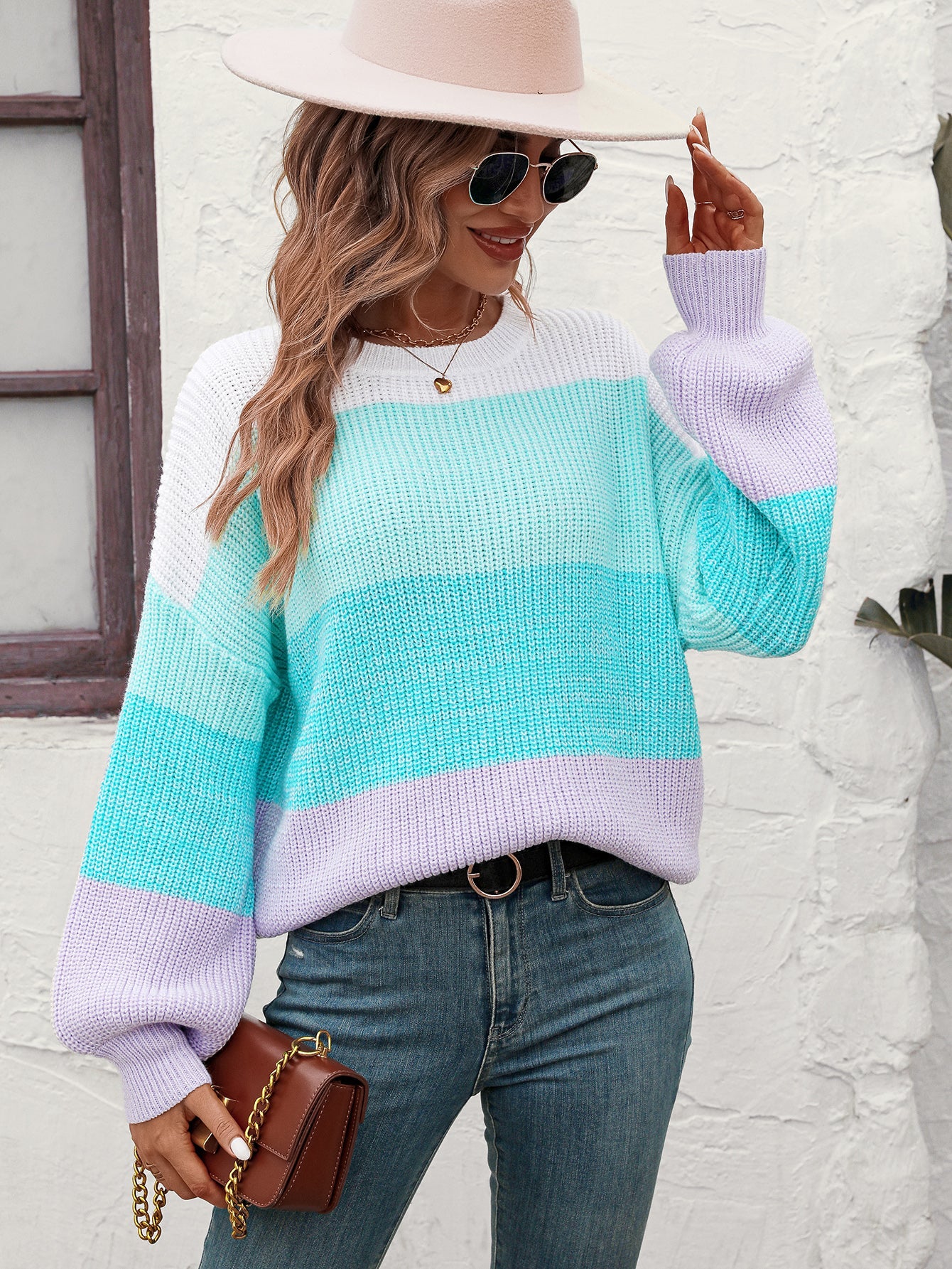 Sweaters- Trendy Knitwear: Women's Multicolor Sweater - Eye-Catching Design- - Pekosa Women Clothing