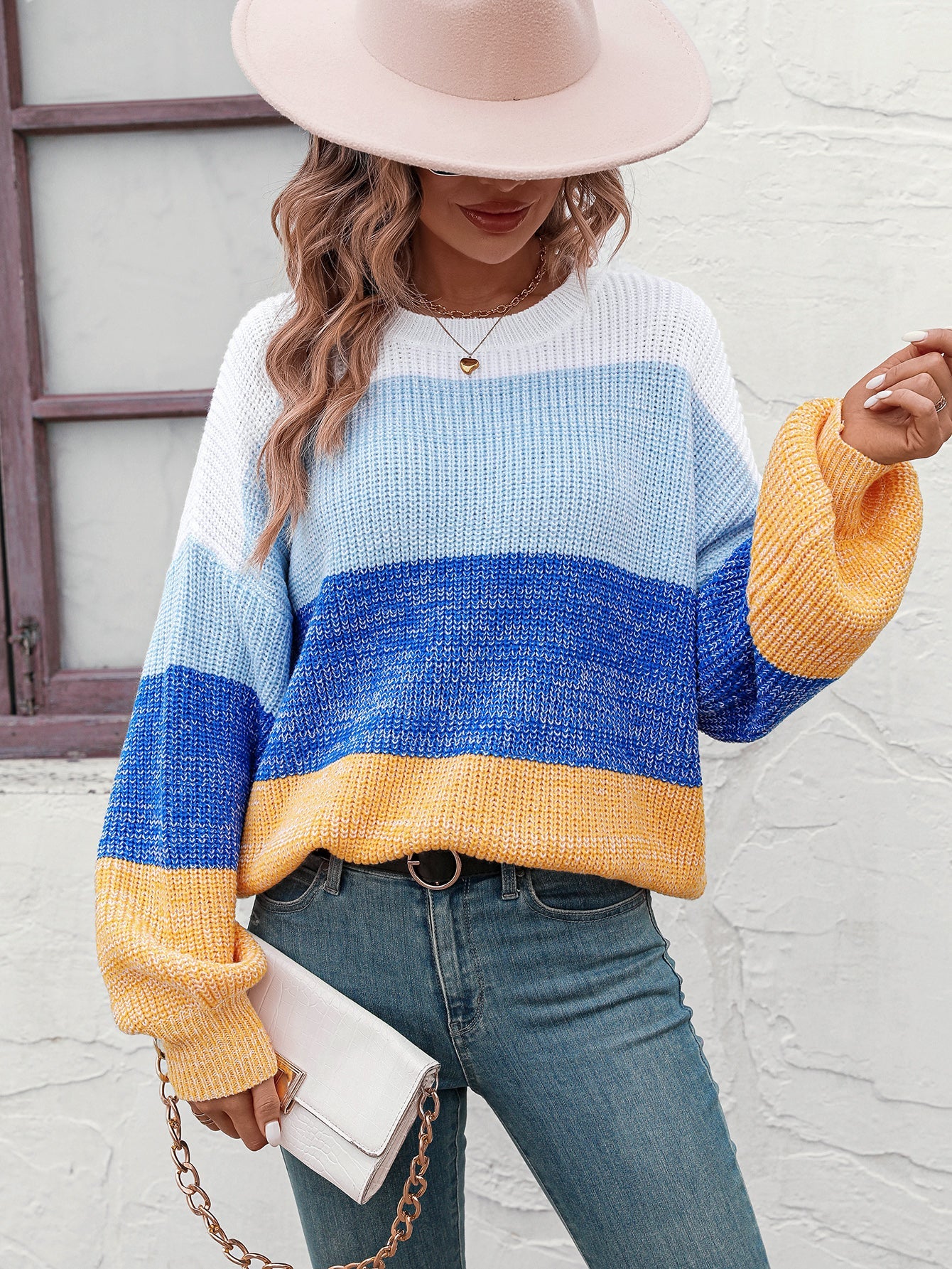 Sweaters- Trendy Knitwear: Women's Multicolor Sweater - Eye-Catching Design- - Pekosa Women Clothing