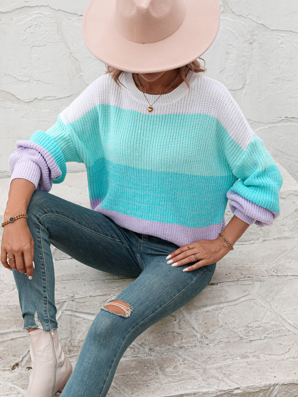 Sweaters- Trendy Knitwear: Women's Multicolor Sweater - Eye-Catching Design- Green- Pekosa Women Clothing