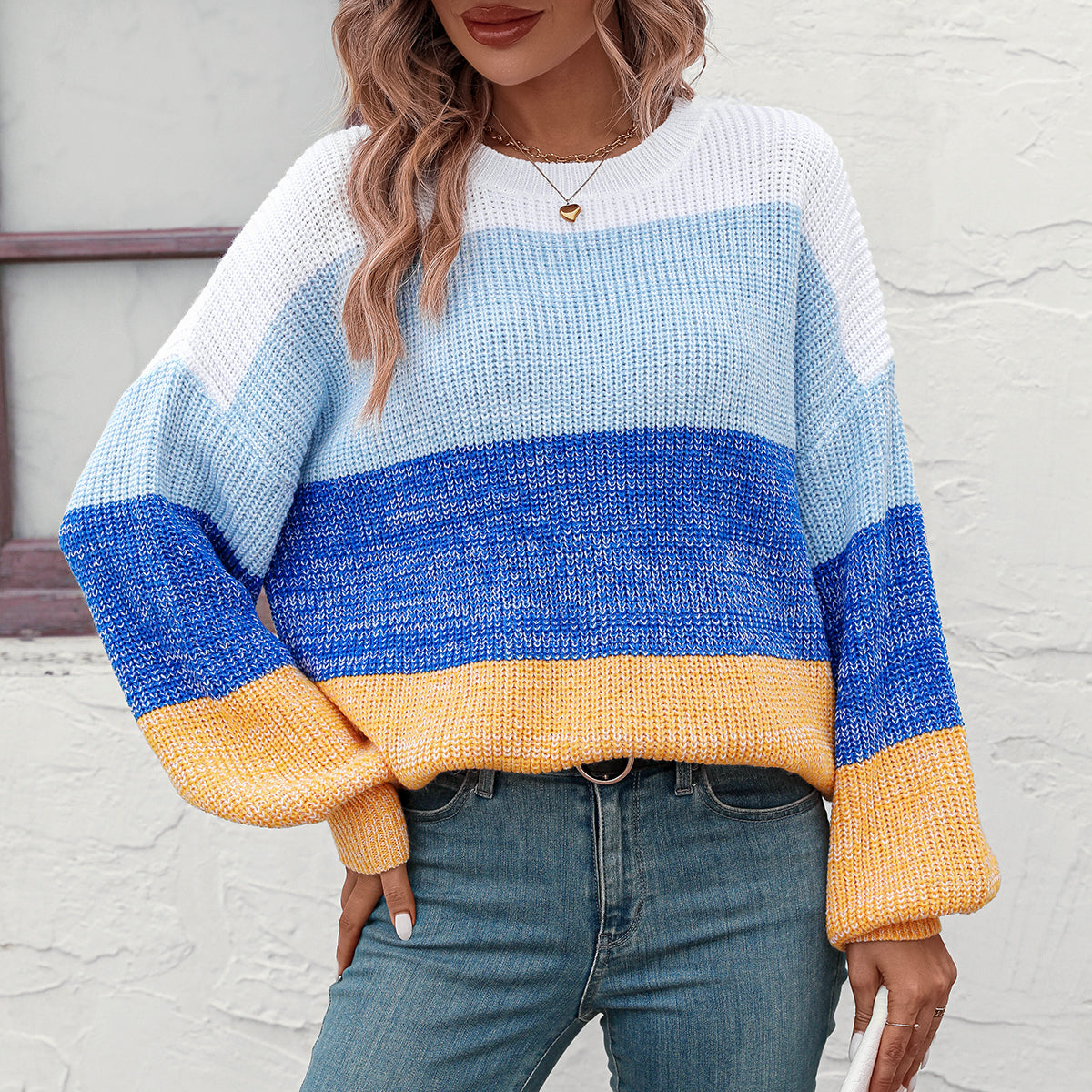 Sweaters- Trendy Knitwear: Women's Multicolor Sweater - Eye-Catching Design- - Pekosa Women Clothing