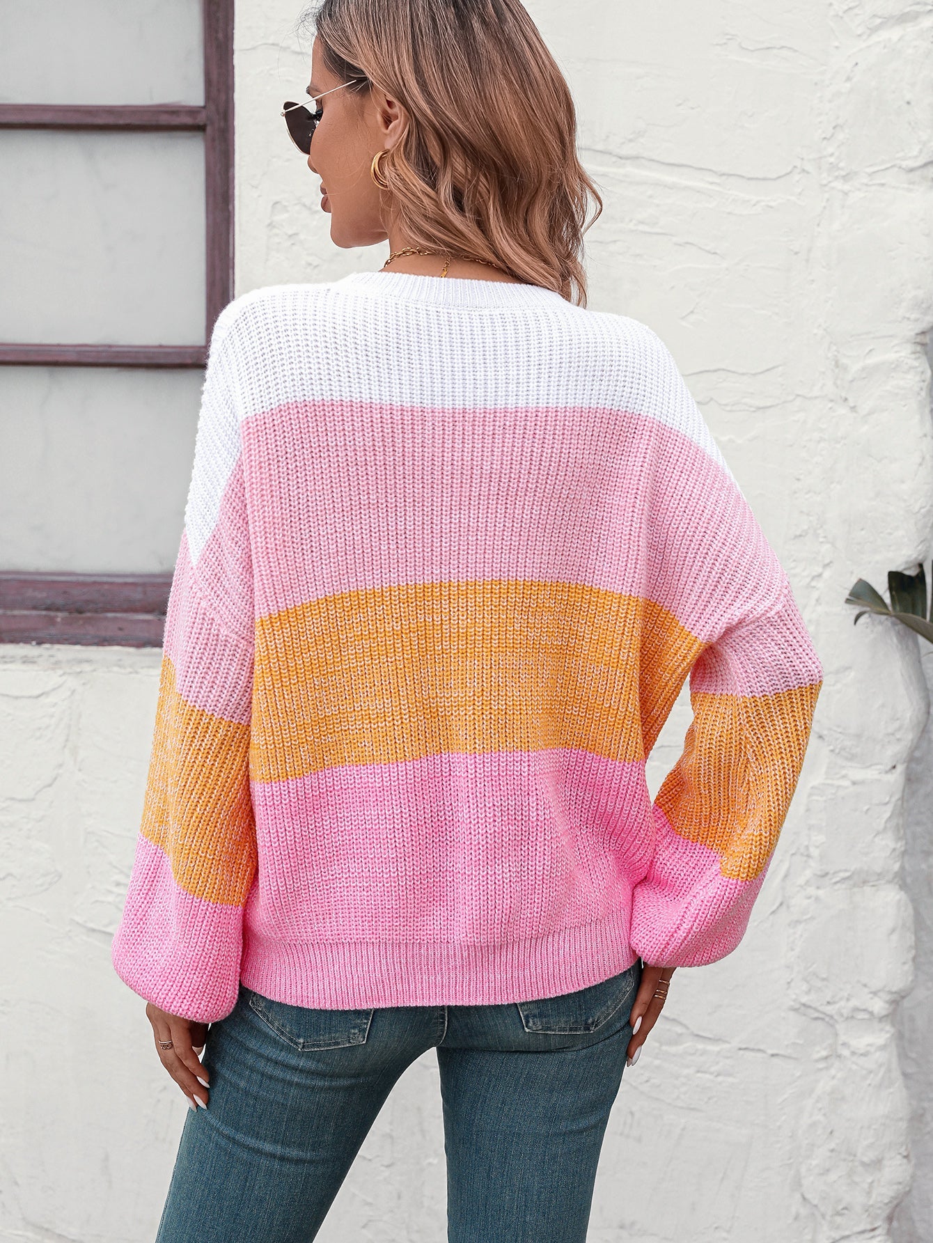 Sweaters- Trendy Knitwear: Women's Multicolor Sweater - Eye-Catching Design- - Pekosa Women Clothing