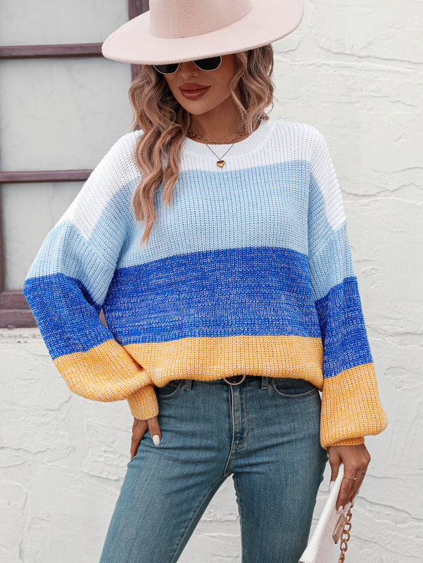 Sweaters- Trendy Knitwear: Women's Multicolor Sweater - Eye-Catching Design- Blue- Pekosa Women Clothing