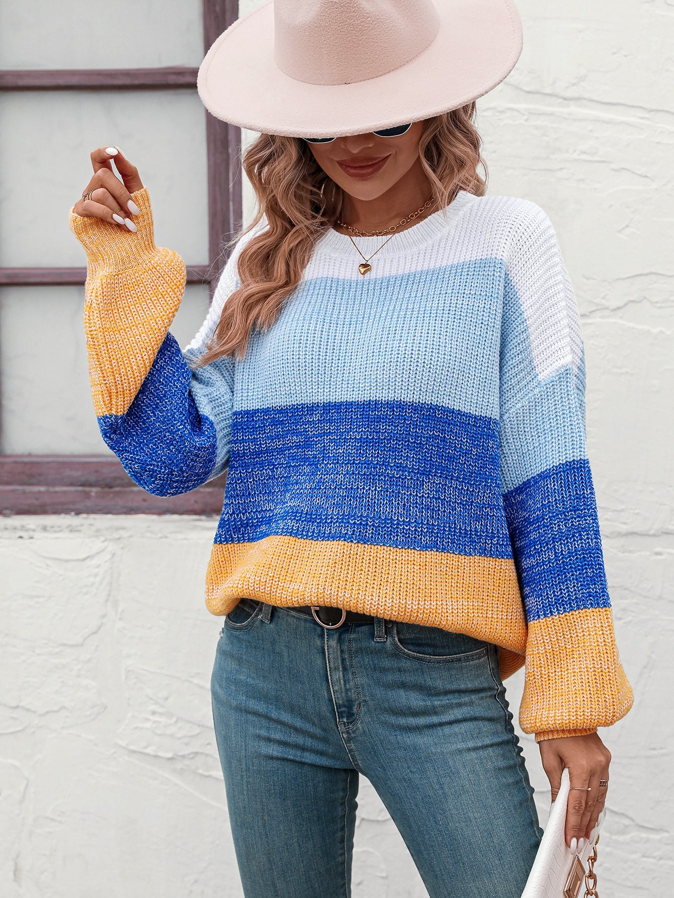 Sweaters- Trendy Knitwear: Women's Multicolor Sweater - Eye-Catching Design- - Pekosa Women Clothing