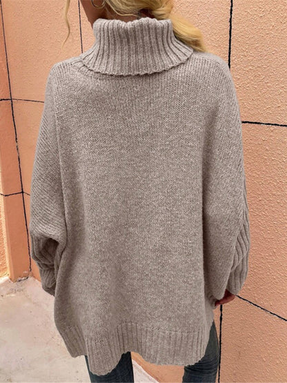 Sweaters- Twist Knit Sweater | Cozy Oversized Turtleneck Jumper- - Pekosa Women Clothing