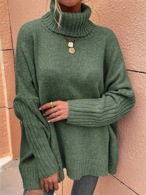 Sweaters- Twist Knit Sweater | Cozy Oversized Turtleneck Jumper- - Pekosa Women Clothing