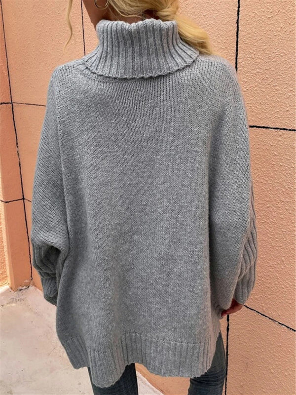 Sweaters- Twist Knit Sweater | Cozy Oversized Turtleneck Jumper- - Pekosa Women Clothing