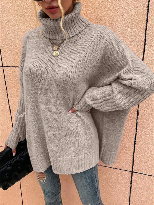 Sweaters- Twist Knit Sweater | Cozy Oversized Turtleneck Jumper- - Pekosa Women Clothing