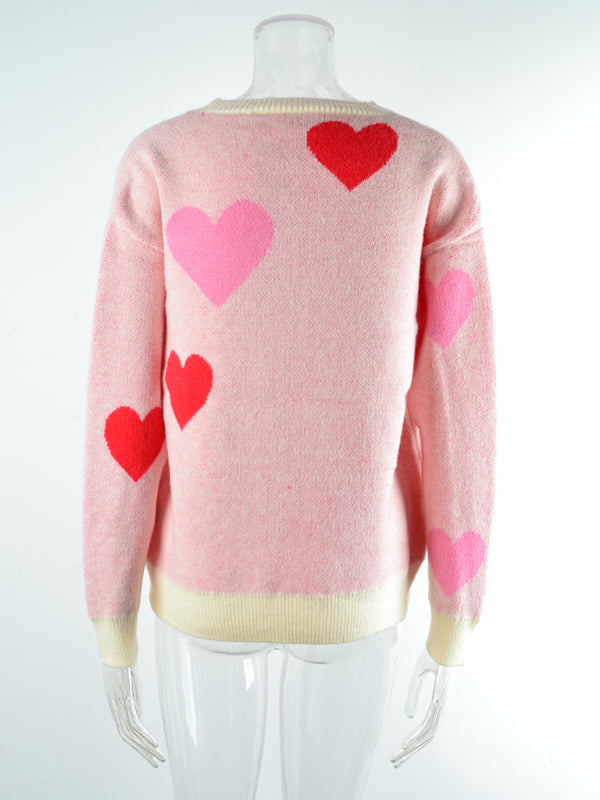 Sweaters- Valentine’s Day Cuddle Love Theme Knit Sweater Jumper- - Pekosa Women Clothing