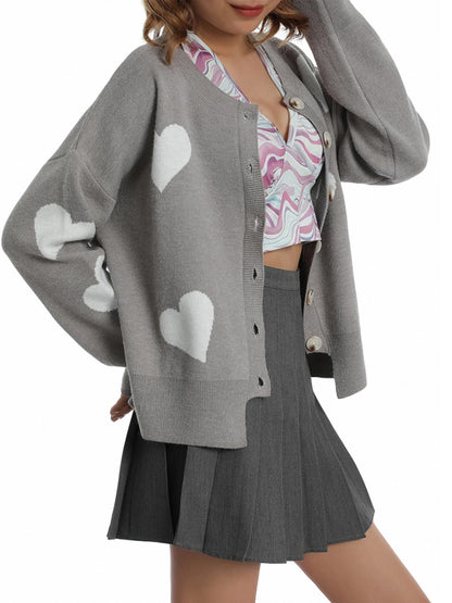 Sweaters- Valentine’s Day Knit Cardigan | Romantic Button-Up Sweater- - Pekosa Women Clothing