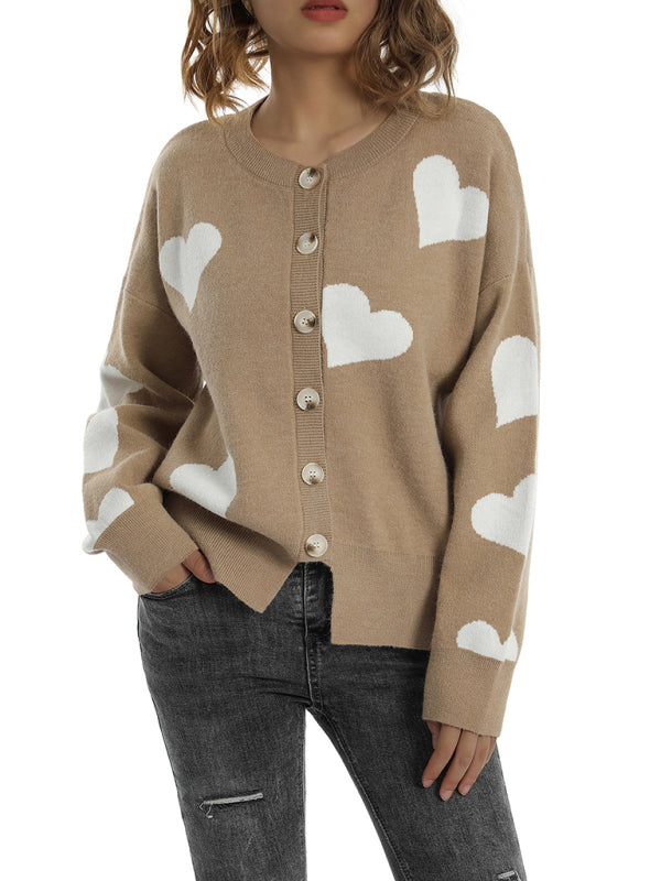 Sweaters- Valentine’s Day Knit Cardigan | Romantic Button-Up Sweater- - Pekosa Women Clothing