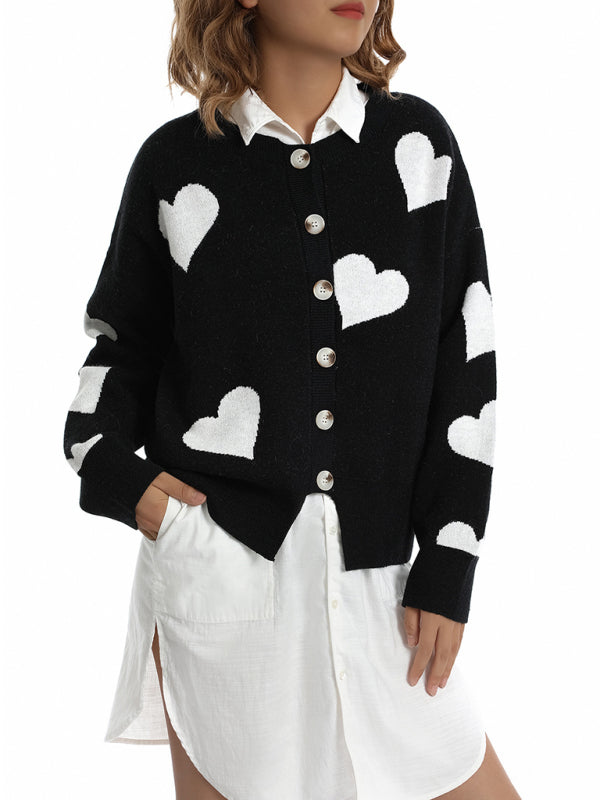 Sweaters- Valentine’s Day Knit Cardigan | Romantic Button-Up Sweater- - Pekosa Women Clothing