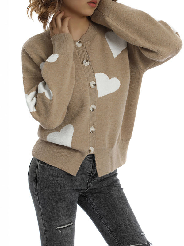 Sweaters- Valentine’s Day Knit Cardigan | Romantic Button-Up Sweater- - Pekosa Women Clothing