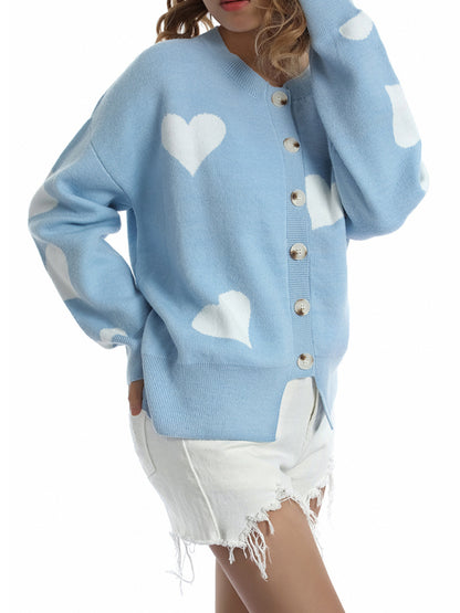 Sweaters- Valentine’s Day Knit Cardigan | Romantic Button-Up Sweater- - Pekosa Women Clothing