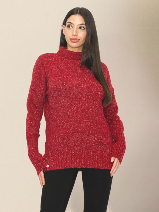 Sweaters- Vintage Cozy Spackled Turtleneck Knit Sweater- Red- Pekosa Women Clothing